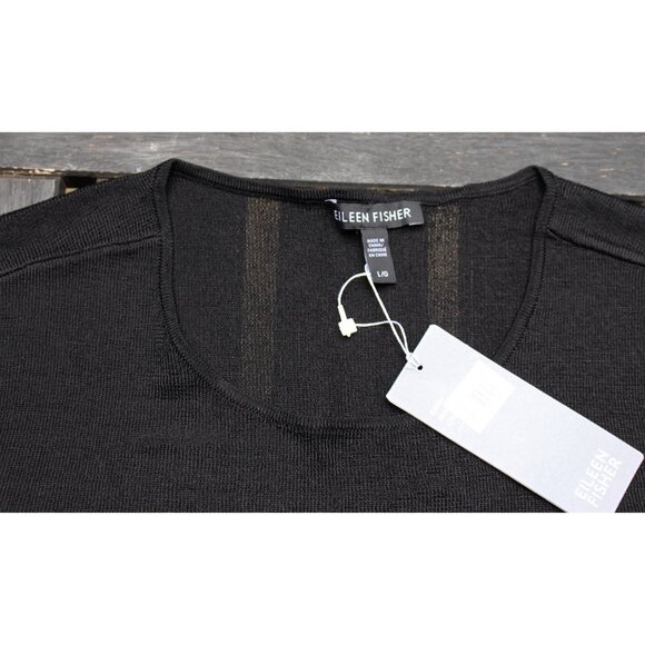 New w/Tags - Eileen Fisher Rayon Nylon Crinkle Asymmetric Tunic, Black, Lrg - Picture 4 of 14